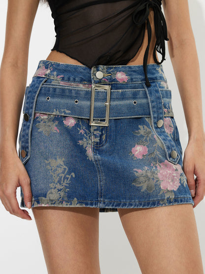 Buckle Denim A-Line Skirt 1243902