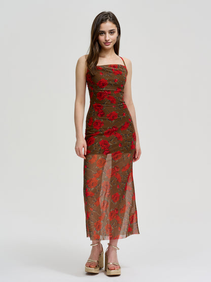 Long Gathered Sheer Cami Dress 110834