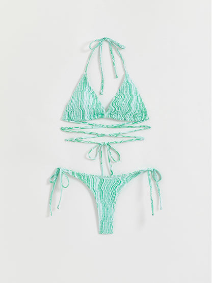 Striped Bikini Set With Tied Straps 110840