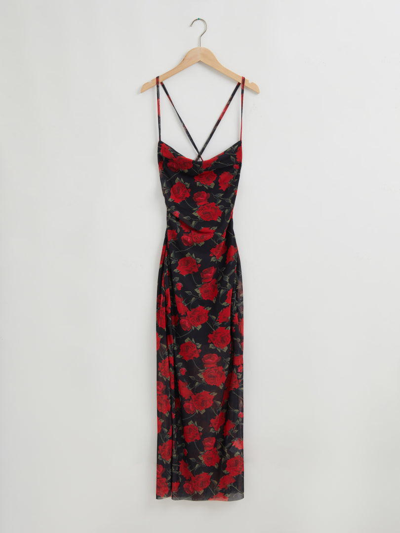 Long Gathered Sheer Cami Dress 110834