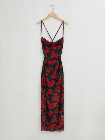 Long Gathered Sheer Cami Dress 110834