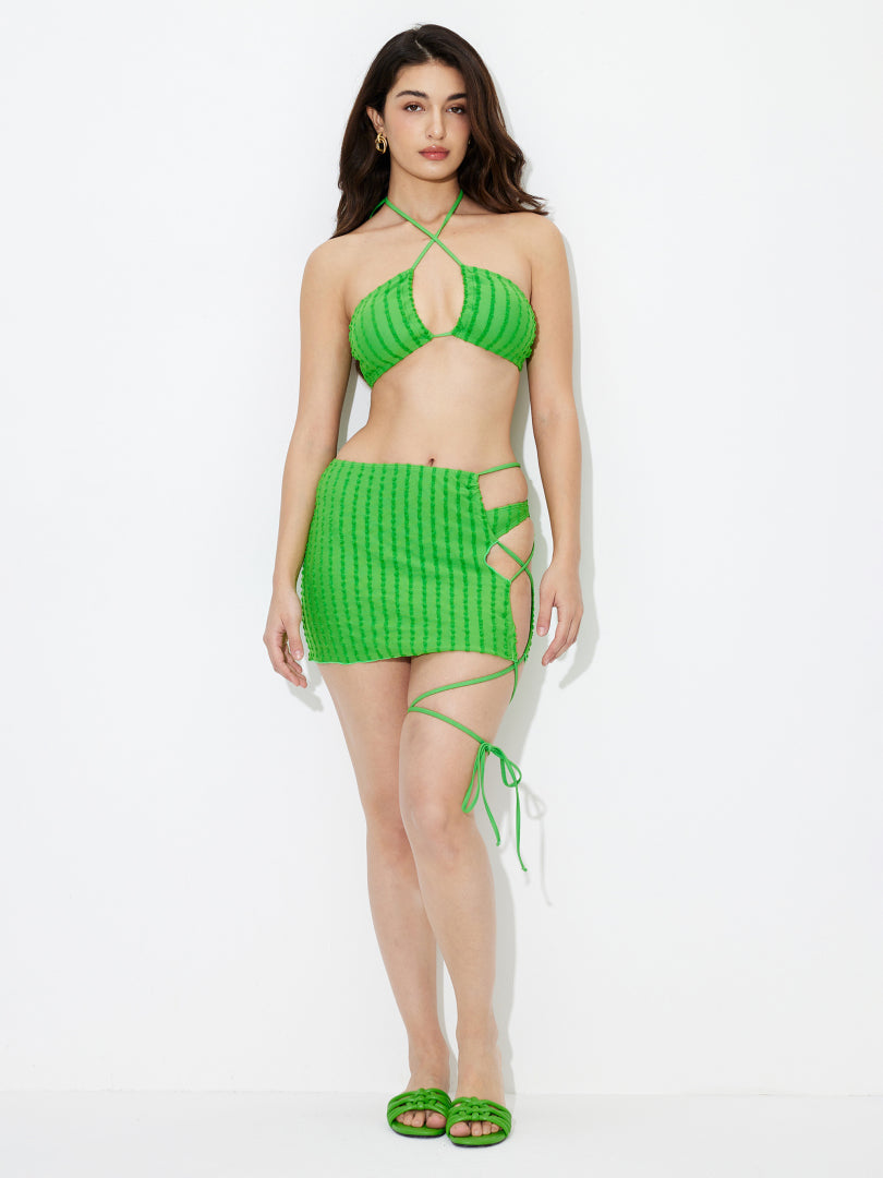 Striped Lace-Up Bikini Set 1230761