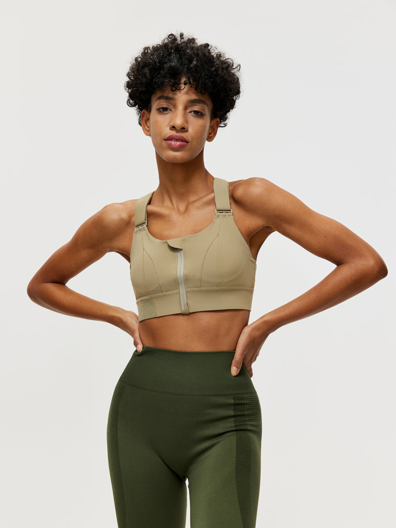 Zippered Criss Cross Back Sports Bra 106507