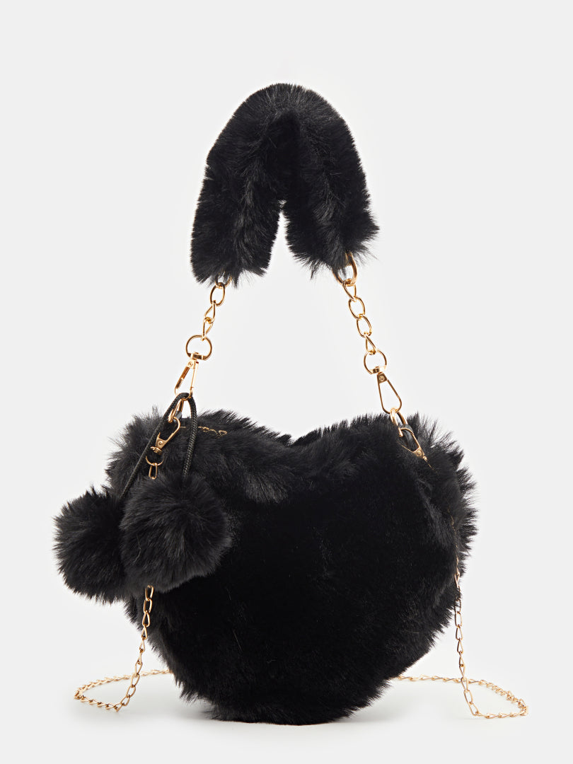Heart Shape Fax Fur Handheld Bags 120476