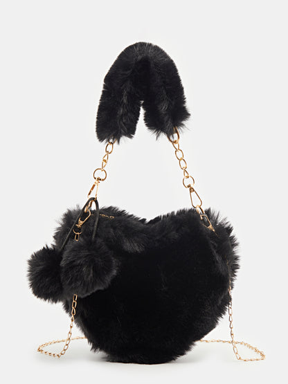 Heart Shape Fax Fur Handheld Bags 120476