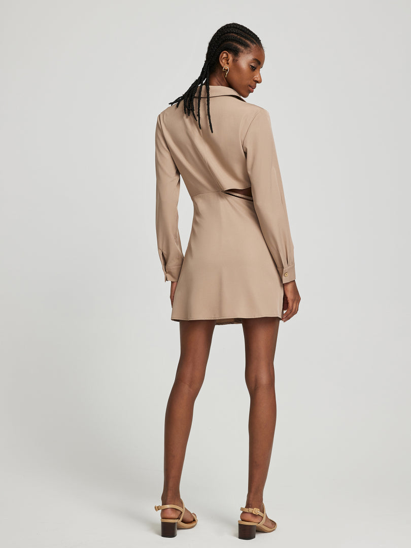 Short Cut Out Knotted Shirt Dress 109956