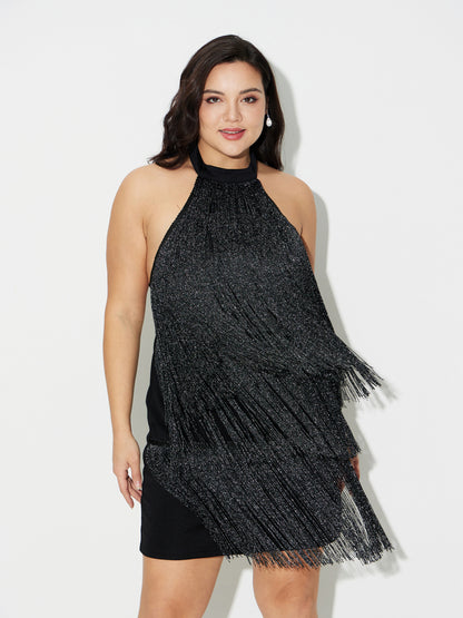 Plus Size Halter Neck Fringed Dress 120573