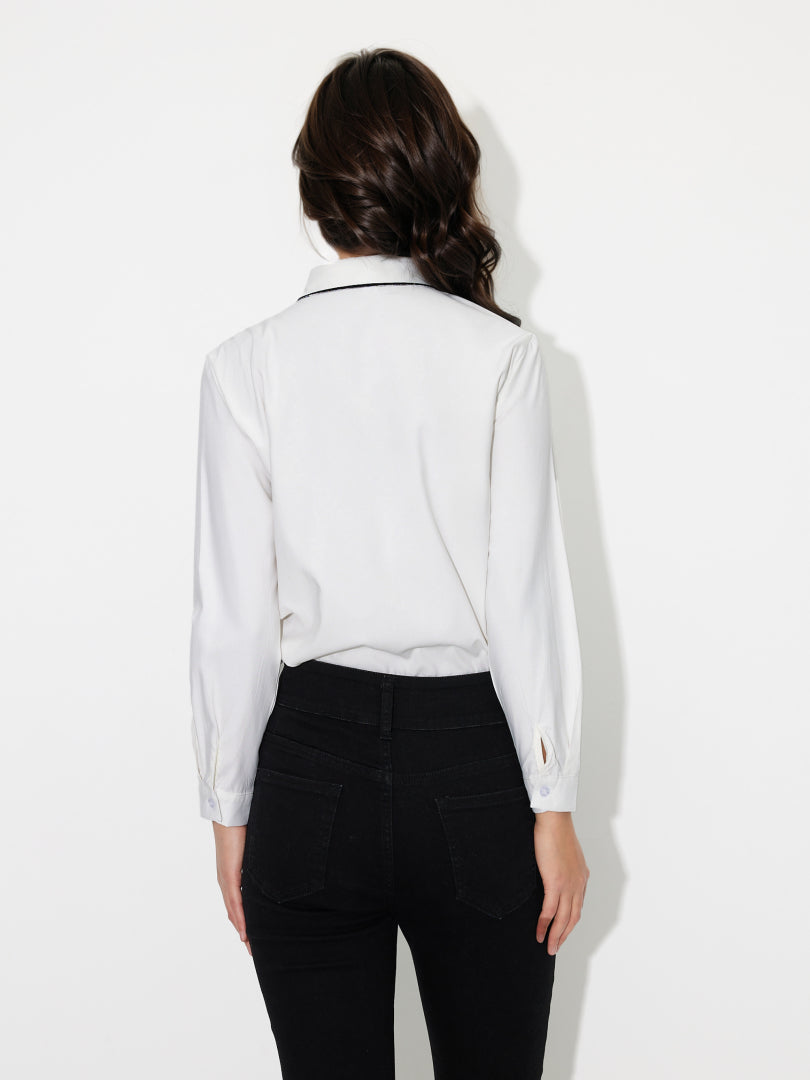 Contrast Stitch Placket Blouse 119309