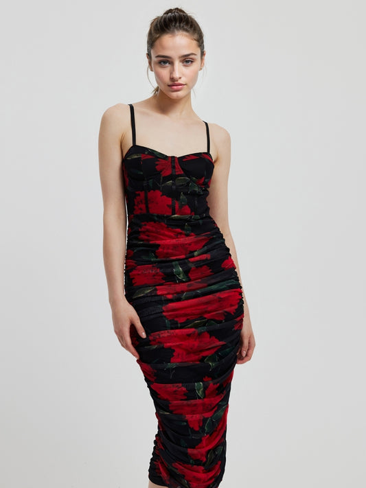 Gathered Floral Print Dress 111226