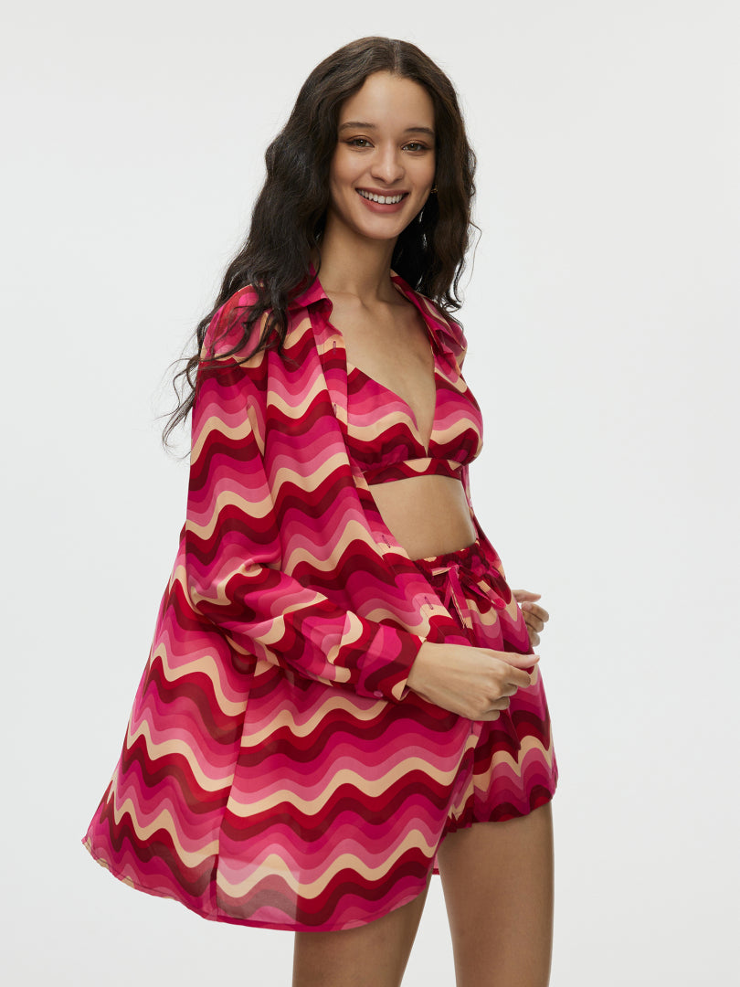 Printed Top, Shirt And Shorts Co-ord Set 109842