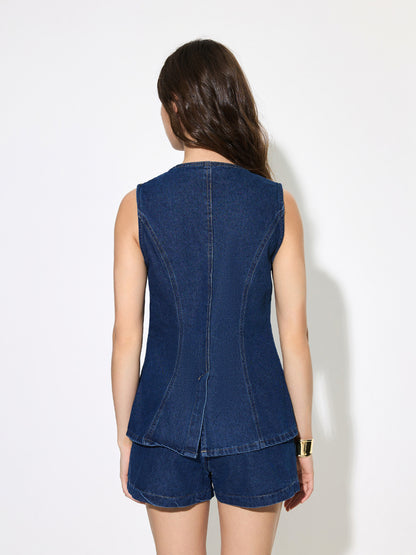 Buttoned Denim Waistcoat 1293412