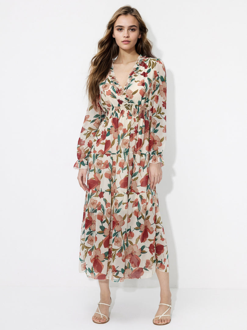 Printed Wrap Midi Dress 121388