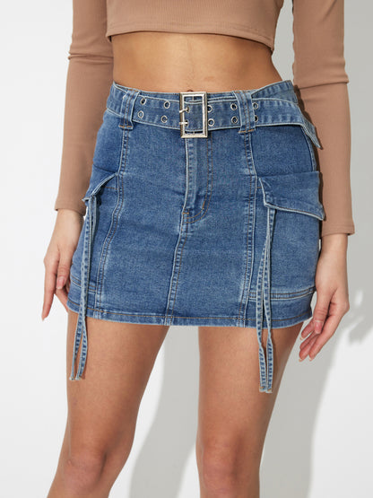 Belted Denim Mini Skirt 121214
