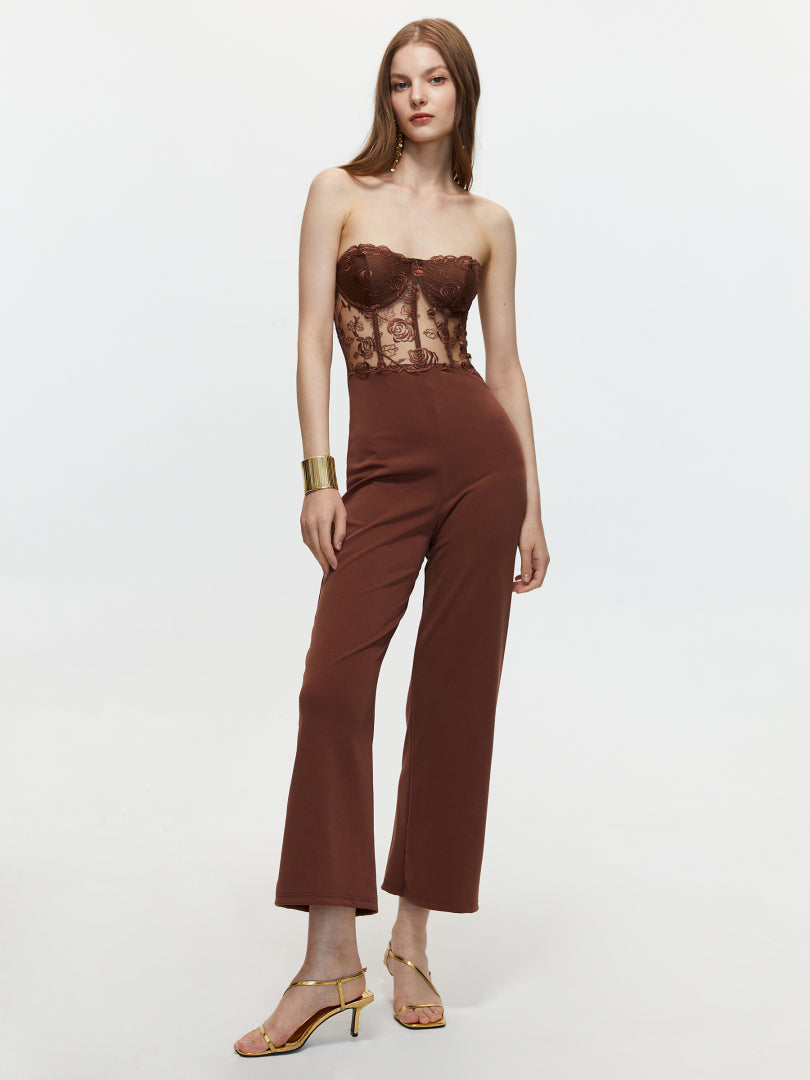 Embroidery Tube Corset Jumpsuit 105739