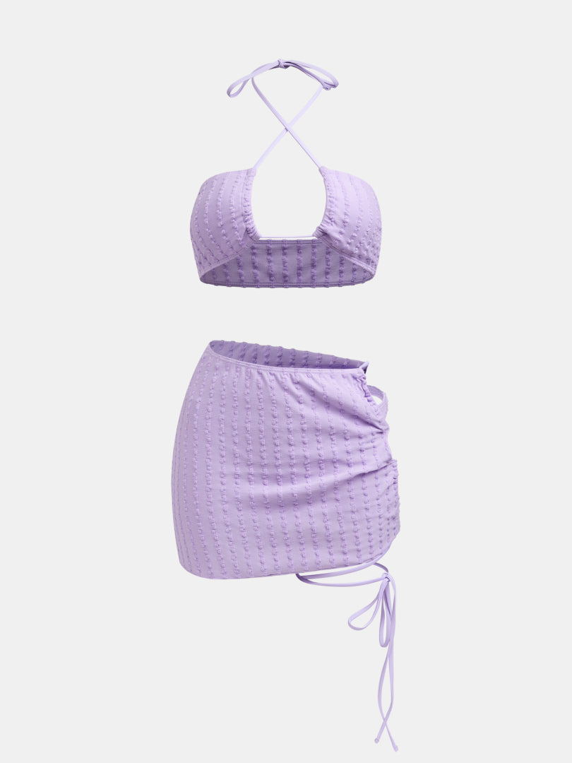 Striped Lace-Up Bikini Set 1230761