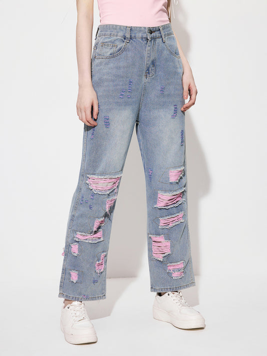 Ripped Straight Leg Jeans 1272532