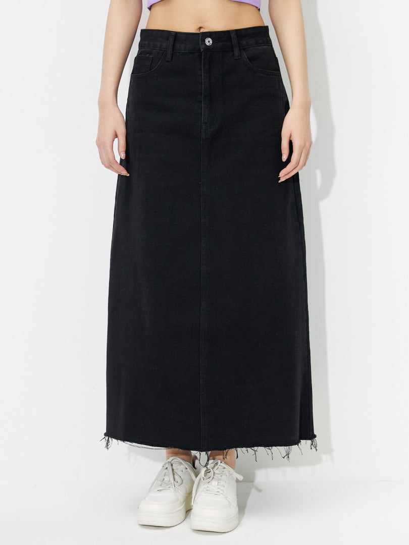 Raw Hem Denim A-Line Skirt 118456