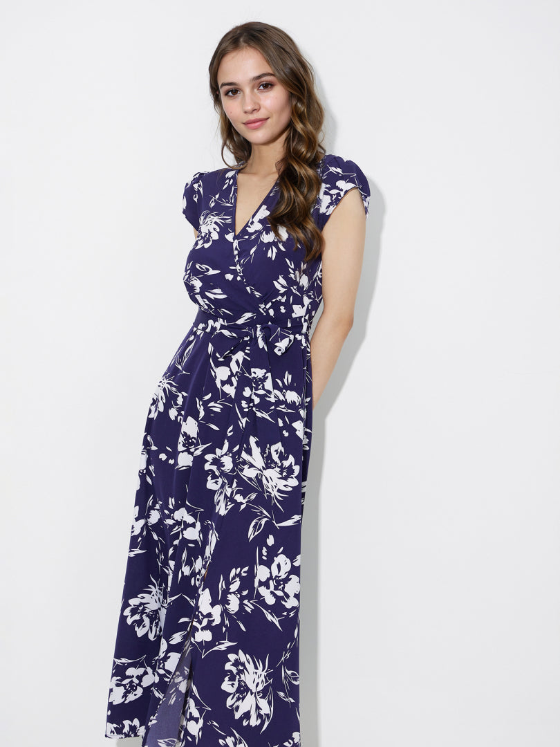 Gathered Wrap Midi Dress 120675