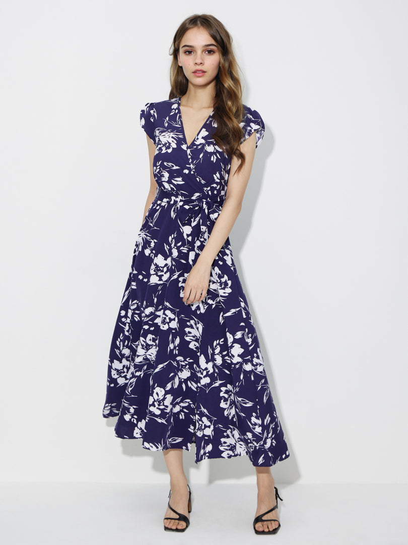 Gathered Wrap Midi Dress 120675