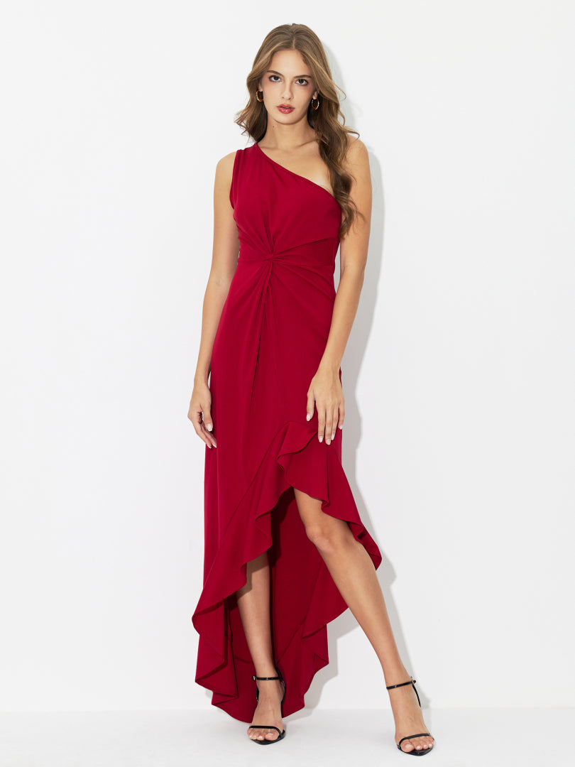 Knot Detail Asymmetric Hem Dress 118093