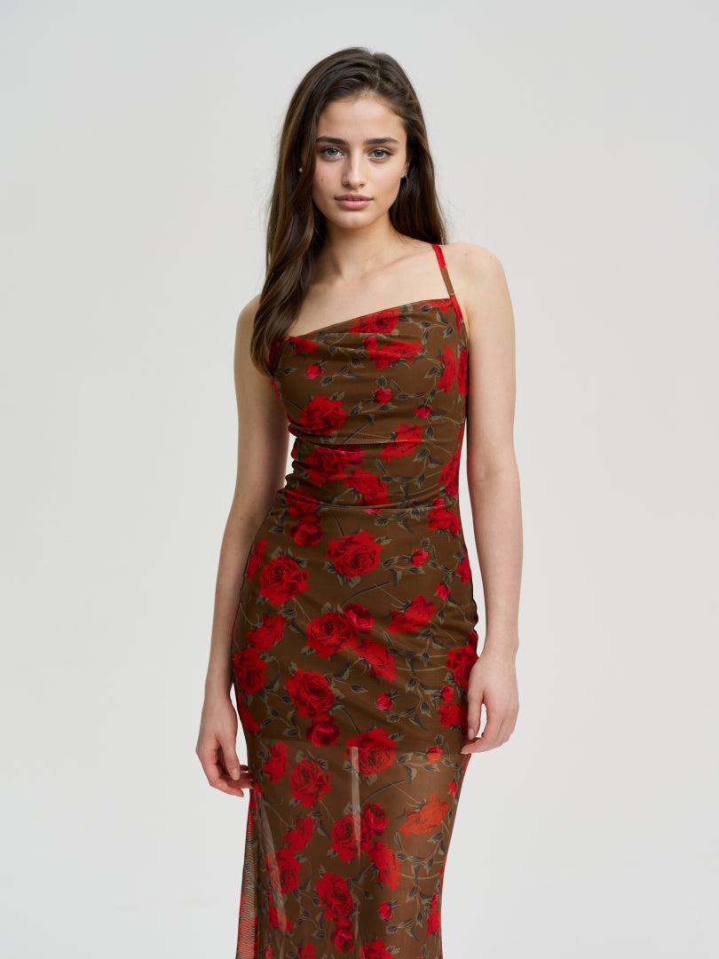 Long Gathered Sheer Cami Dress 110834