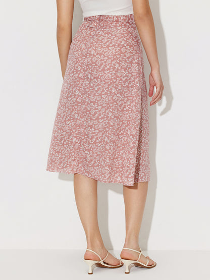 Printed Slit A-Line Midi Skirt 120680