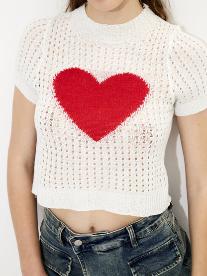 Red Heart Hollow Knit Top 1236552
