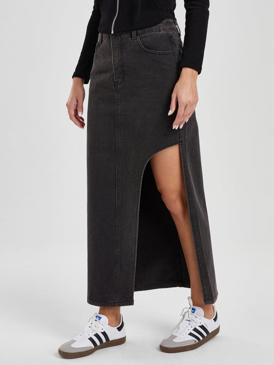 Slit Denim Straight Skirt 117226