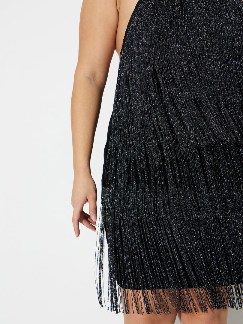 Plus Size Halter Neck Fringed Dress 120573
