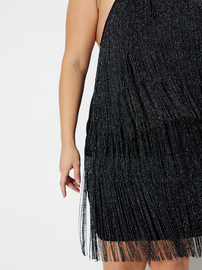 Plus Size Halter Neck Fringed Dress 120573
