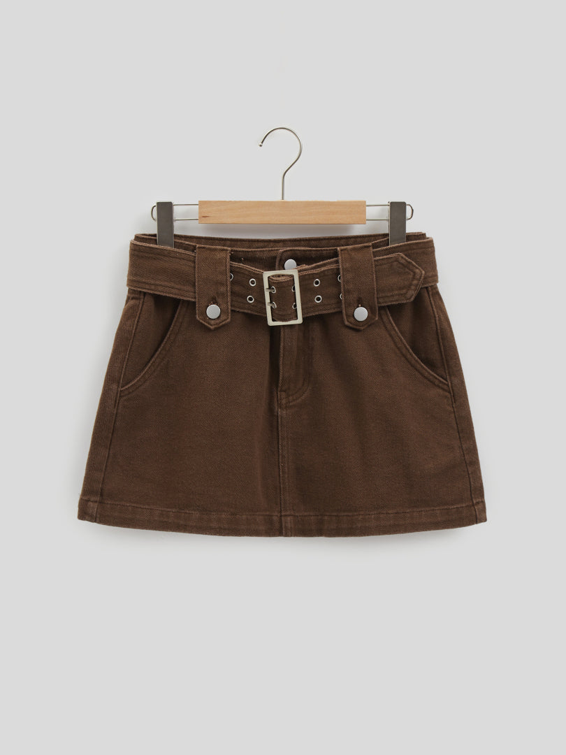 Belted Mini Denim Skirt 116715