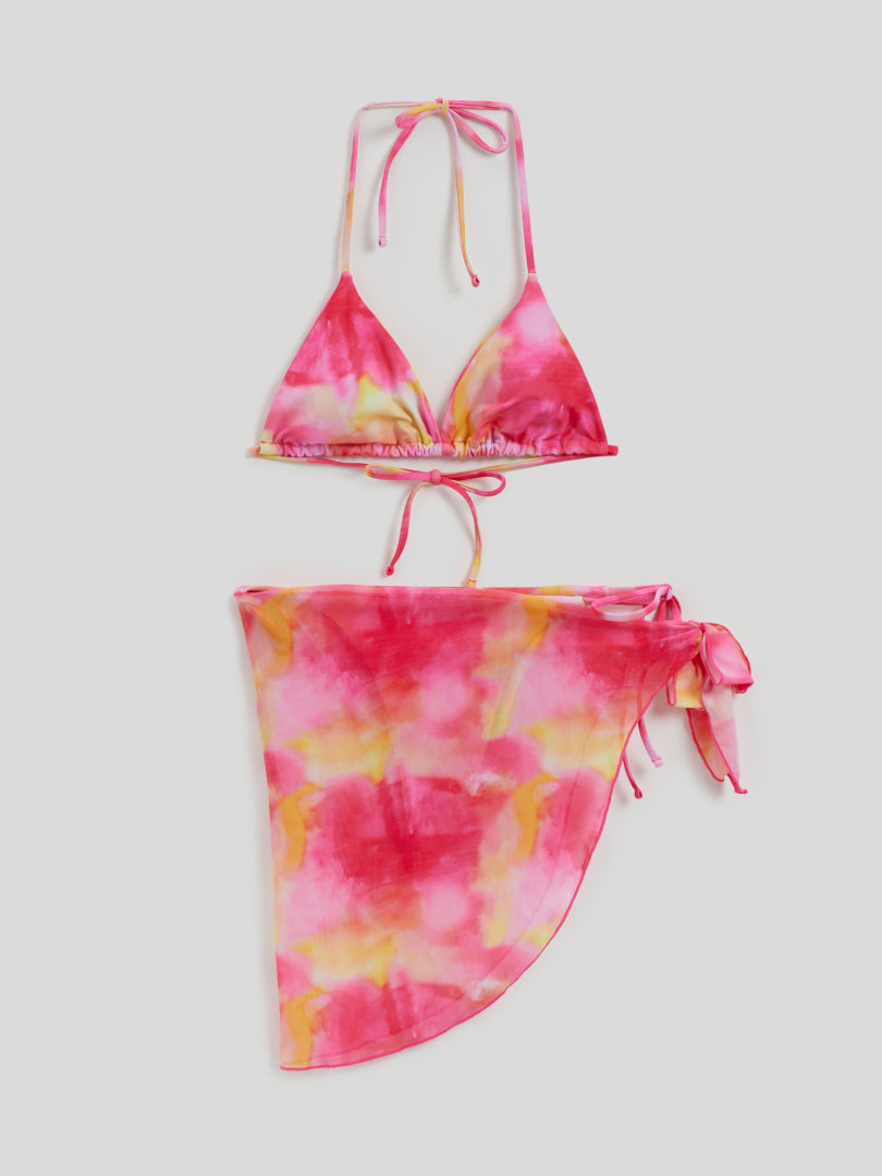Printed Bikini Set With Sarong 116332