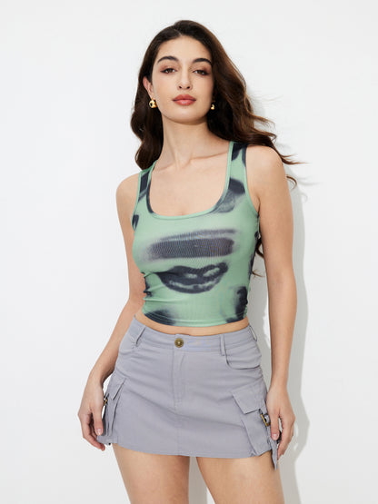 Ribbed Printed Fitted Crop Top 1230361