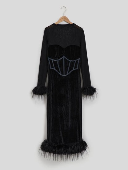 Fur Detail Bodycon Corset Dress 117638