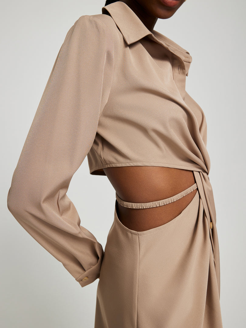 Short Cut Out Knotted Shirt Dress 109956