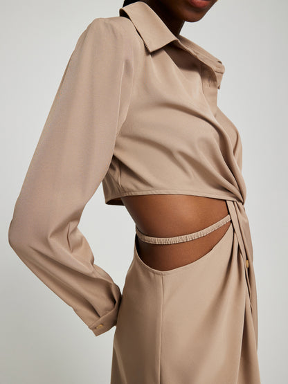 Short Cut Out Knotted Shirt Dress 109956