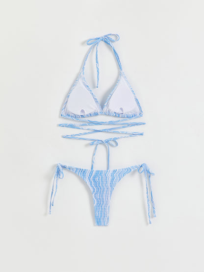 Striped Bikini Set With Tied Straps 110840