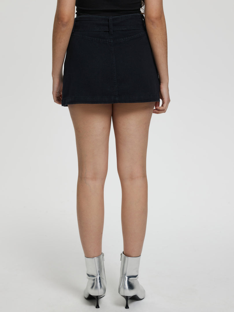 Belted Mini Denim Skirt 116715