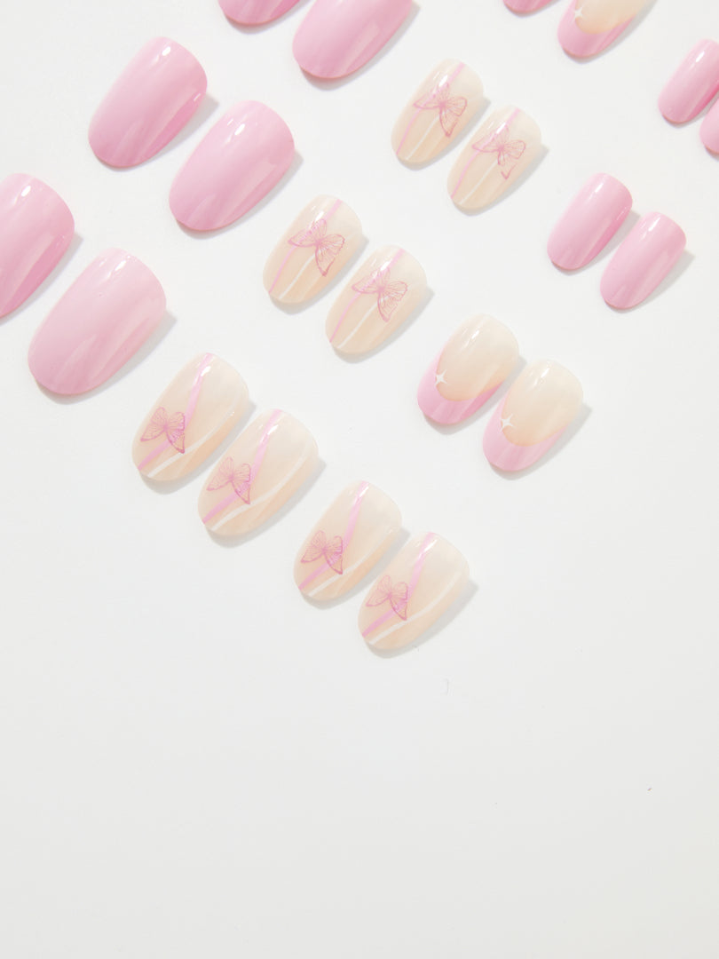 Butterfly Pattern French Medium Press On Nails 1235692