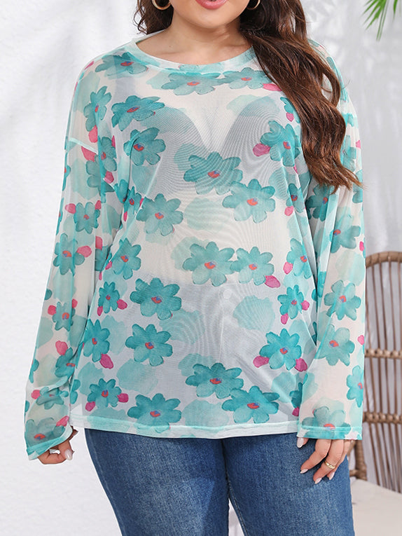 Plus Size Sheer Pullover T-Shirt 1258142