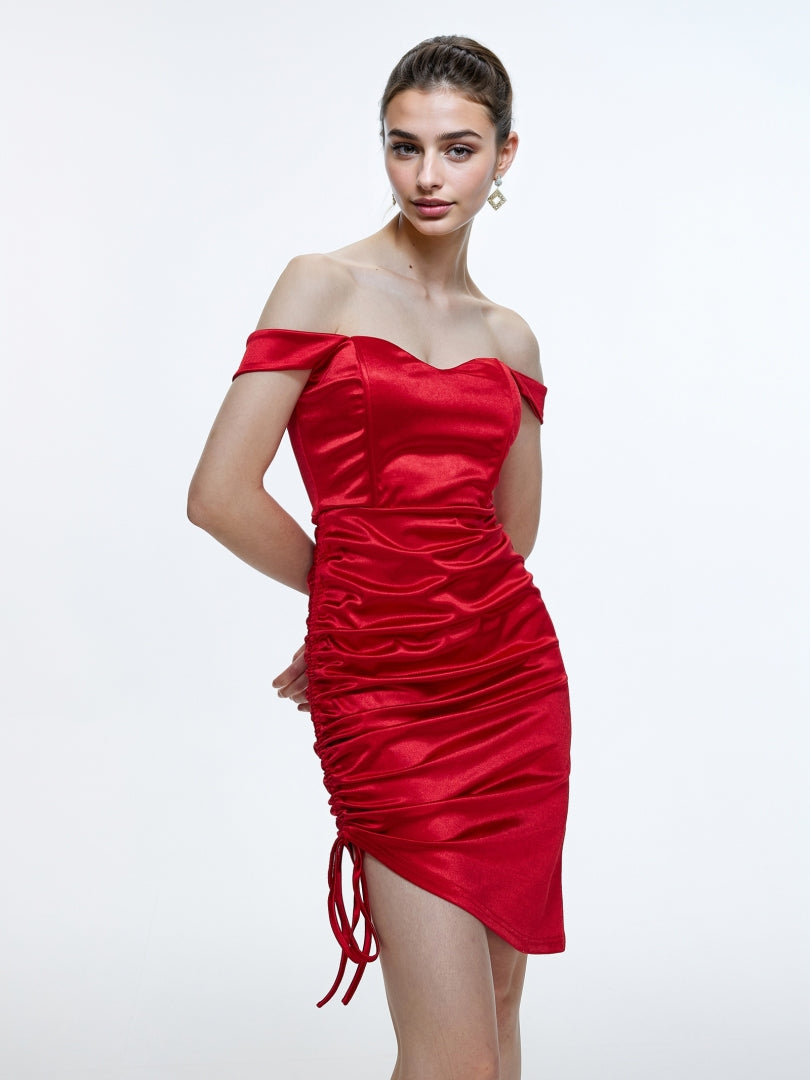 Drawstring Bodycon Satin Dress 111855