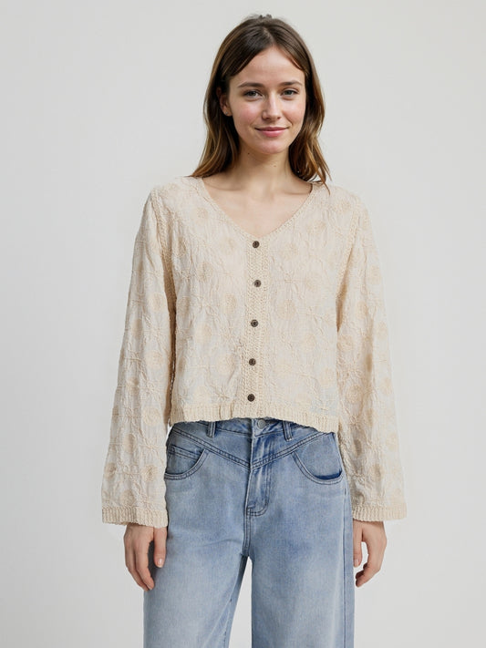 Embroidered Placket Blouse 113487