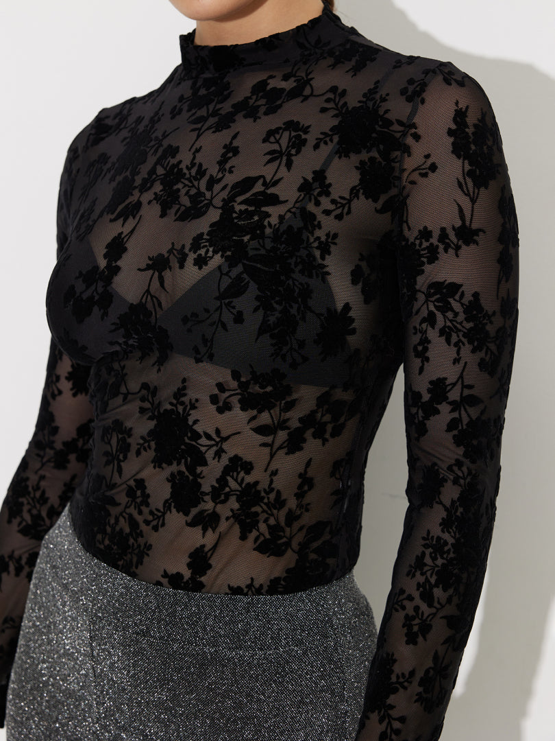 Embroidered Sheer Bodysuit 120899