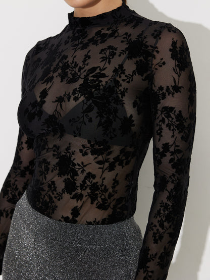 Embroidered Sheer Bodysuit 120899