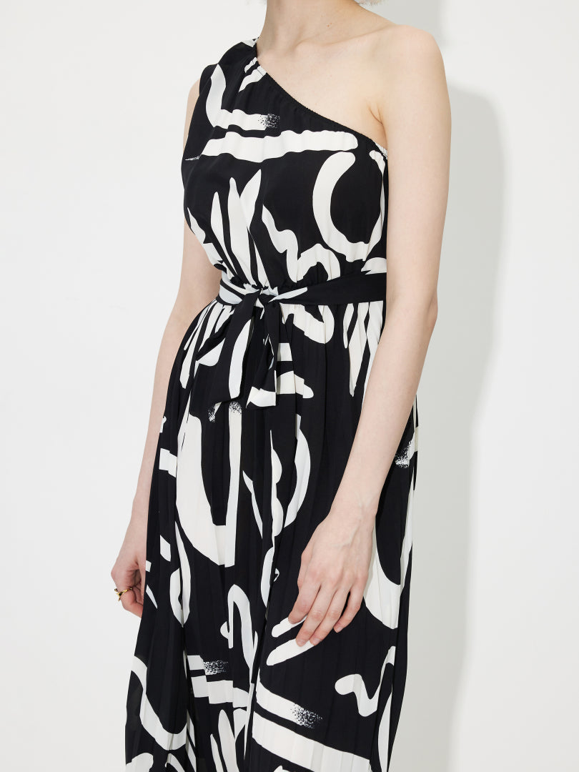 Printed One Shoulder A-LIne Dress  1230151