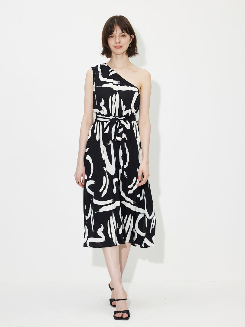 Printed One Shoulder A-LIne Dress  1230151