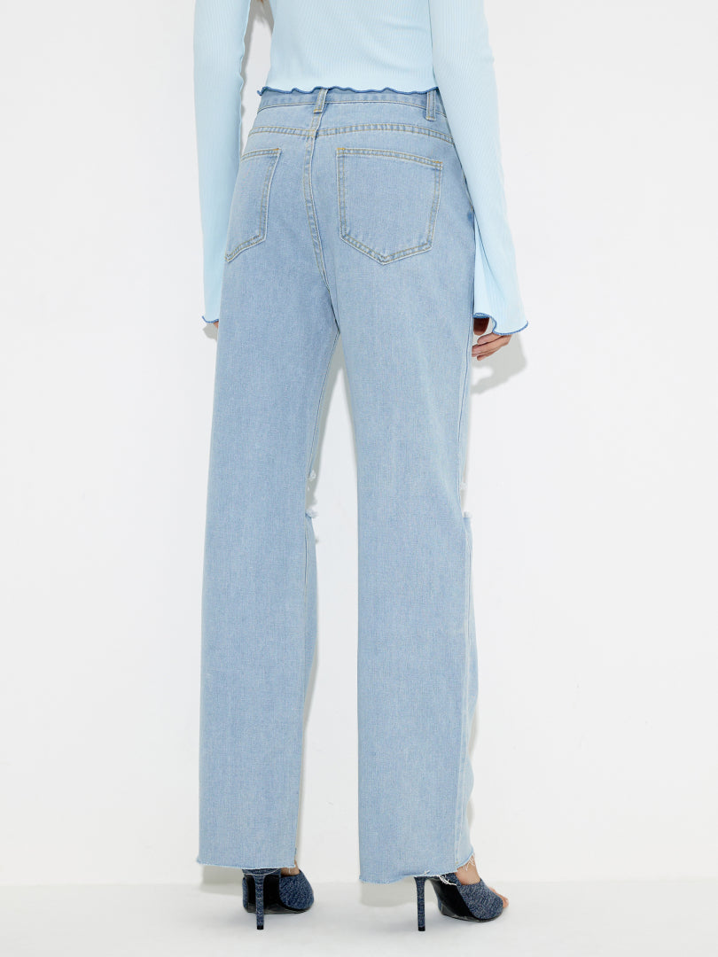 Ripped Straight Leg Jeans 118462