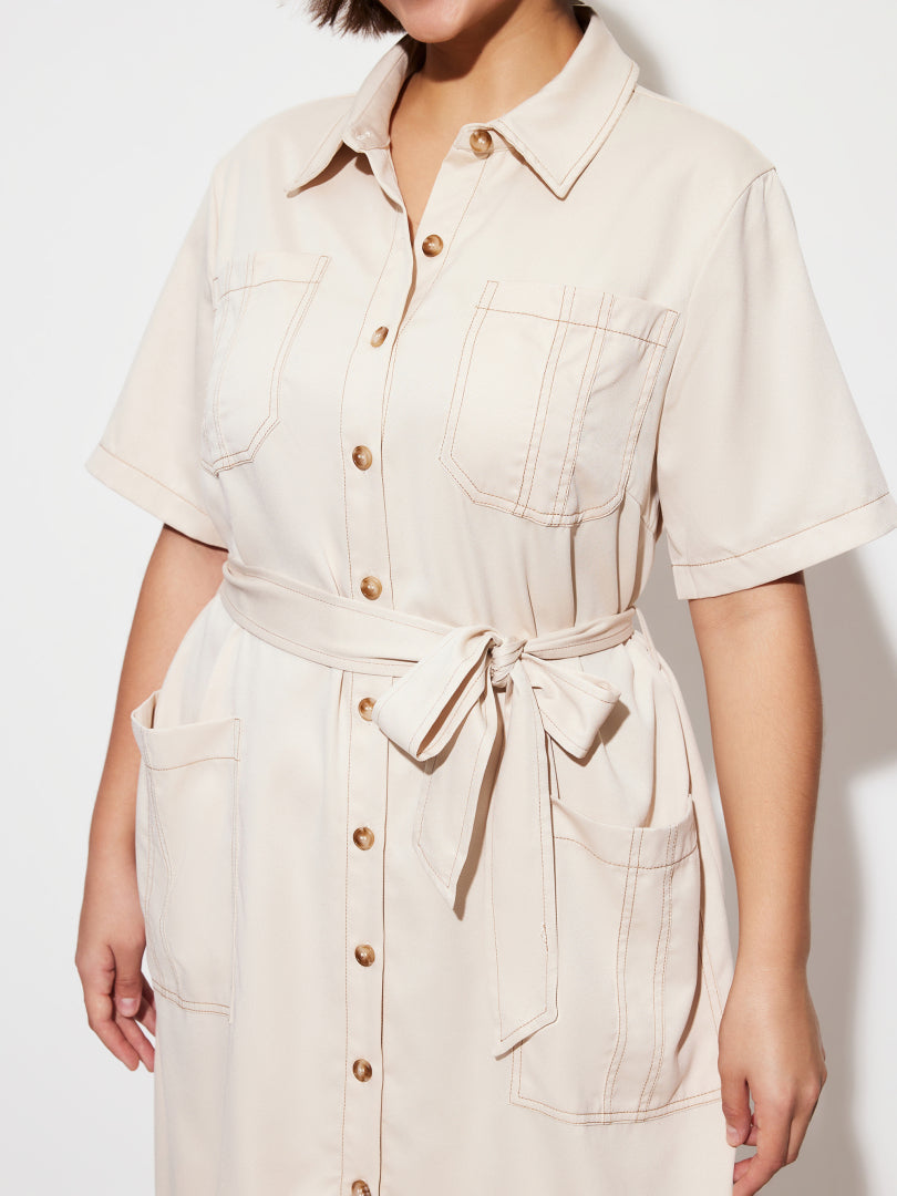 Plus Size Knotted Shirt Dress 1280822