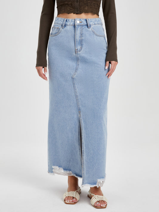 Slit Denim A-Line Skirt 117227