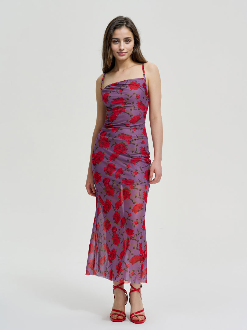 Long Gathered Sheer Cami Dress 110834